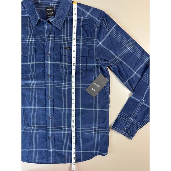 RVCA Men’s NWT Corduroy Flannel Plaid Shirt Sz M Blue Outdoor Hike Gorpcore Surf - Picture 8 of 14